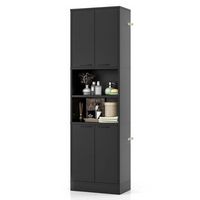 Costway 75" Tall Bathroom Storage Cabinet with 4 Doors & 2 Open Compartments Freestanding - Black