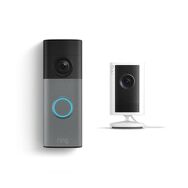 Ring - Battery Doorbell 2K (newest model), Speckled Gray + Indoor Cam Plus - White