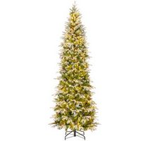 Costway - 9 FT Flocked Christmas Tree with 1310 PE PVC Branch Tips 470 Warm White LED Lights - Gr...