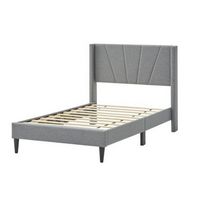 Costway Twin Bed Frame Modern Platform Bed with Linen Upholstered Wingback Headboard - Grey