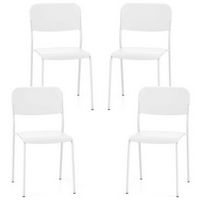 Costway Modern Dining Chairs Set of 4 with Tilted Backrest & Sturdy Metal Legs Plastic - White