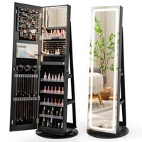 Costway 360° Swivel Jewelry Cabinet Organizer 3-Color LED Mirror with Built-in Lights - Black