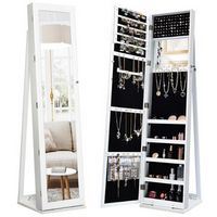 Costway - Mirrored Jewelry Cabinet Lockable Standing Storage Organizer with Shelf - White