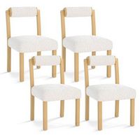 Costway Wooden Dining Chair Set of 4 Faux Sherpa Upholstered Kitchen Dining Room Chairs - White