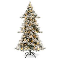 Costway - 7 FT Flocked Christmas Tree Hinged Xmas Decoration with 420 LED Lights & 1057 Tips - Gr...