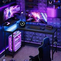 Bestier - L-Shaped Computer Desk with Power Outlets, Led Lights, and Monitor Stand - 52" Wide - B...