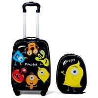 Costway - 2PC Kids Luggage Set 12" Backpack & 16" Rolling Suitcase Travel ABS - Yellow/Black/Blue...