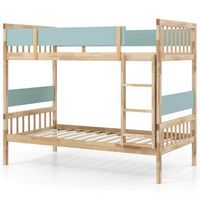Costway Twin Over Twin Bunk Bed Solid Wood Bed Frame with Ladder Full-length Guardrails - Natural