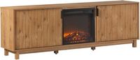 Walker Edison - Reema 70" Modern Reeded TV Stand with Freestanding Electric Fireplace - English Oak