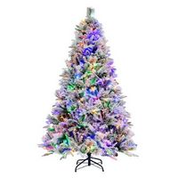 Costway - 6 FT Pre-Lit Snow Flocked Christmas Tree Hinged Xmas Tree with 8 Modes 240 Lights - Gre...