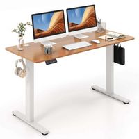 Costway - 55" x 24" Electric Standing Desk with 3 Memory Height Settings 2 Hanging Hooks Natural ...