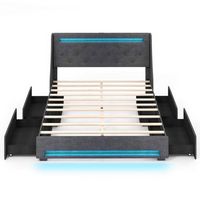 Costway Full Size Bed Frame with LED Lights & Charging Station Upholstered Platform Bed - Gray