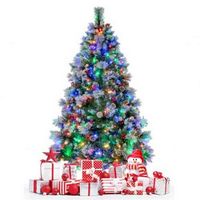 Costway - 6 FT Pre-Lit Artificial Christmas Tree Hinged with Pine Needles 350 LED Lights - Green/...