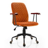 Costway - Velvet Swivel Adjustable Office Chair with Wooden Armrests - Orange