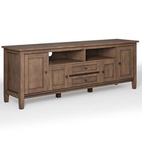 Simpli Home - Warm Shaker SOLID WOOD 72 inch TV Media Stand in Rustic Natural Aged Brown For TVs ... - Large Front