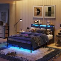 Bestier - Bed Frame Platform Bed with Storage Headboard LED Lights and Charging Station Queen - B... - Large Front