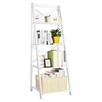 Costway - 4-Tier Ladder Shelf Bookshelf Bookcase Storage Display Plant Leaning Shelf - White - Large Front