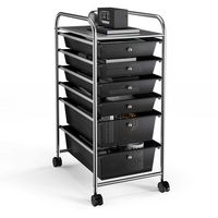 Costway - 6 Drawer Rolling Storage Cart Scrapbook Paper Office School Organizer - Black - Large Front