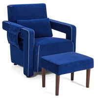 Costway - Modern Berber Fleece Sofa Chair with Ottoman and Waist Pillow - Deep Sapphire Blue - Large Front