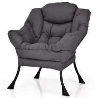 Costway - Modern Polyester Lazy Sofa Chair with Side Pocket - Grey - Large Front