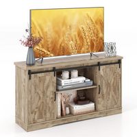 TV Stand Farmhouse Cabinet Sliding Barn Door Adjustable Shelves for TV up to 65'' - Large Front