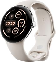 Google - Pixel Watch 3 (45mm) Smartwatch with Porcelain Band - Wi-Fi - Polished Silver - Large Front