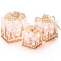 Costway - Set of 3 Pre-Lit Christmas Gift Boxes Lighted Present Decoration with 100 Lights - Gold... - Large Front