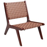 Costway Woven Leather Accent Chair Mid Century Rubber Wood Armless Side Chair - Brown - Large Front