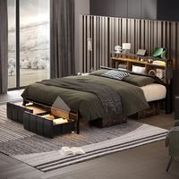 Bestier - Gaming Bed Frame Storage Platform Bed with Charging Station Headboard and LED Lights Ki... - Large Front