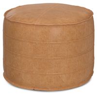 Simpli Home - Brody 20 Inch Round Pouf - Distressed Brown - Large Front