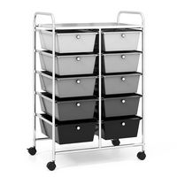 Costway - 10 Drawer Storage Cart Utility Rolling Trolley Kitchen Office Organizer - Gradient Black - Large Front