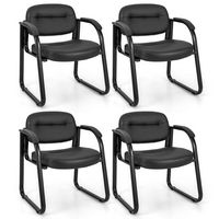 Costway Waiting Room Chair Set of 4 with Sled Base and Padded Arm Rest Home - Black - Large Front