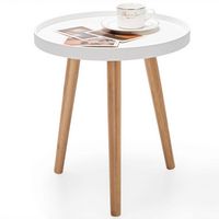 Costway Round Side Table Sofa Coffee End Accent Table Nightstand Home Furniture - White and Natural - Large Front