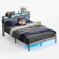 Bestier - Bed Frame Platform Bed with Storage Headboard LED Lights and Charging Station Queen - Grey - Large Front