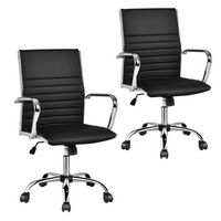Costway - PU Leather High Back Conference Task Chair (Set of 2) - Black - Large Front