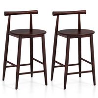 Costway Bar Chair Counter Height Stools Set of 2 with Acacia Wood Frame Supporting Legs - Brown - Large Front