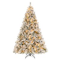 Costway - 8 FT Pre-Lit Christmas Tree 3-Minute Quick Shape Flocked Decor with 600 LED Lights - Gr... - Large Front