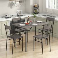 Costway 5PCS Dining Table Set for 4 Rectangular Kitchen Table & 4 Chairs with Metal Frame Cement ... - Large Front