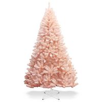 Costway - 7ft Artificial Christmas Tree Hinged Full Fir Tree Metal Stand - Pink - Large Front