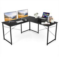 Costway - L-Shaped Reversible Computer Desk with Monitor Stand - Black - Large Front
