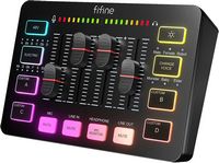 FIFINE USB Audio Mixer-4 Channels Audio Interface for Content Creators, Gaming, Streaming - Black - Large Front