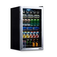 NewAir - 126-Can Free Standing Beverage Cooler with Adjustable Shelves - Stainless Steel - Large Front