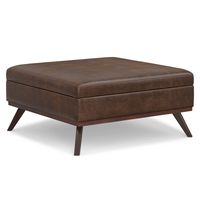 Simpli Home - Owen XL Square Coffee Table Storage Ottoman - Distressed Chestnut Brown - Large Front