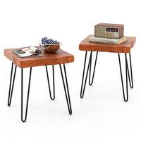 Costway 2 PCS Square End Table Accent Side Table Reclaimed Indonesia Teak Wood Plant Stand Patio ... - Large Front