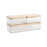 Martha Stewart - Grady Premium Clear Plastic Storage Boxes with Lt Natural Paulownia Wood Lids-3 ... - Large Front