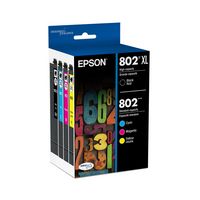 Epson - 802/802XL High-Yield and Standard Capacity Ink Cartridges - Black/Cyan/Magenta/Yellow - Large Front
