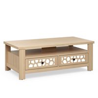 Costway Coffee Table with2 Drawers & Open Shelf Modern Rectangular Wood Living Room Table Natural... - Large Front