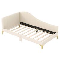 Costway Twin Size Upholstered Daybed Rivet-Tufted Platform Bed with Metal Legs - Beige - Large Front