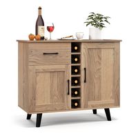 Costway 2-Door Wine Bar Cabinet Kitchen Sideboard Buffet with Drawer & Adjustable Shelves - Natural - Large Front