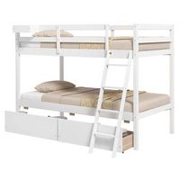 Costway Twin Over Twin Bunk Bed with 2 Storage Drawers Ladder No Box Spring Needed - White - Large Front